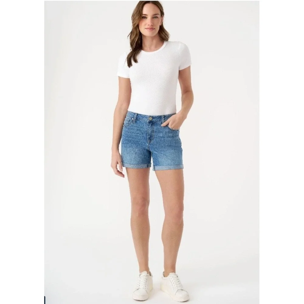 Seven7 Relaxed Bermuda Denim Shorts Women's 6 Mid Rise Cuffed Outdoor Casual